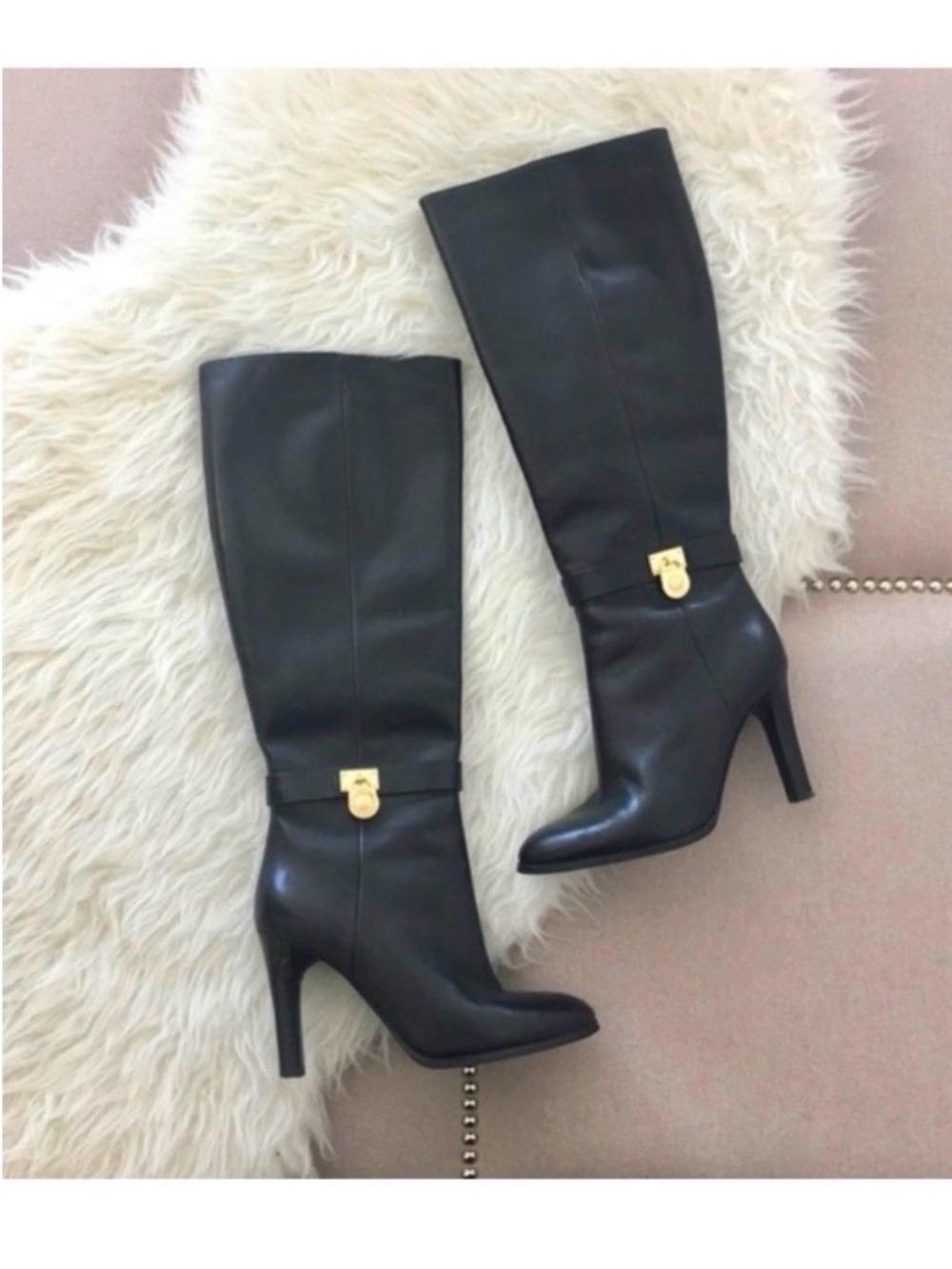 MICHAEL KORS Black Tall Leather Boots Size 7 1/2 - Picture 3 of 8